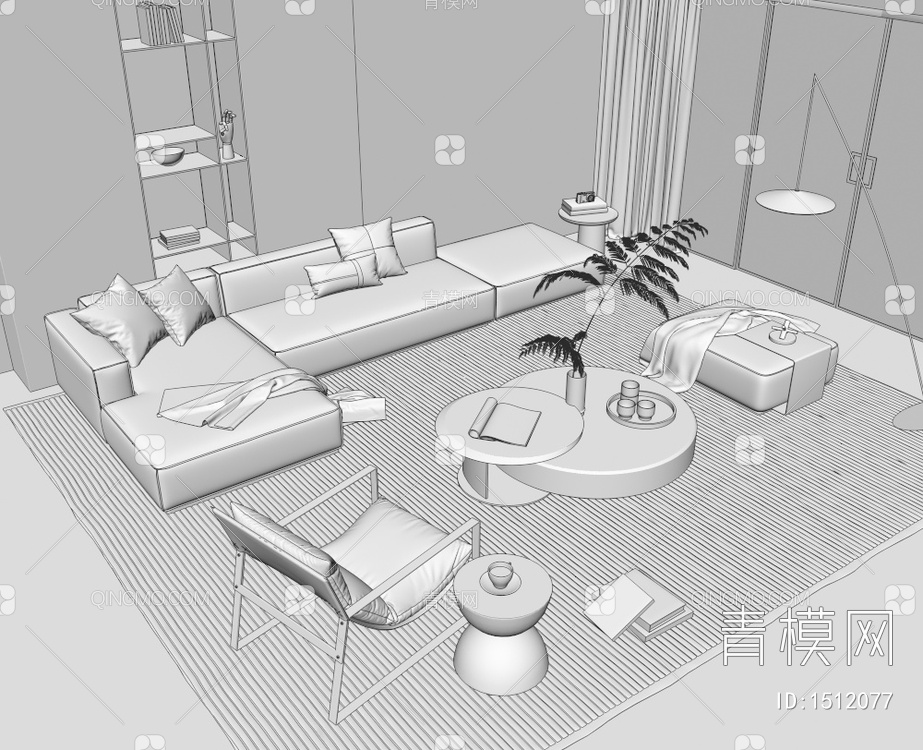 沙发茶几组合3D模型下载【ID:1512077】