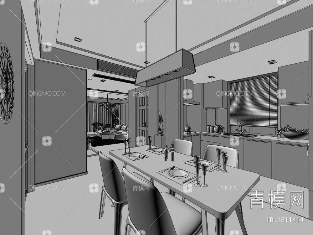 客餐厅 厨房3D模型下载【ID:1511414】