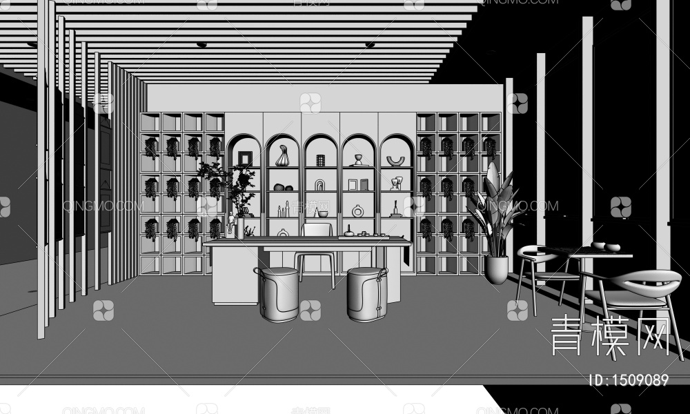 书画室 书桌椅组合 装饰柜 装饰品 休闲桌椅 装饰书画 绿植3D模型下载【ID:1509089】