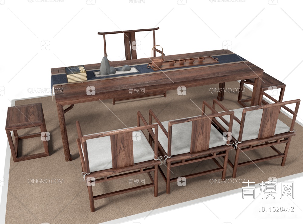 茶桌椅组合3D模型下载【ID:1520412】