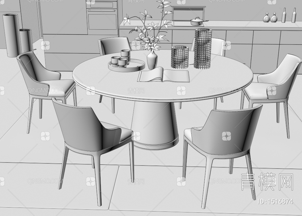 Minotti  圆形餐桌椅3D模型下载【ID:1516874】