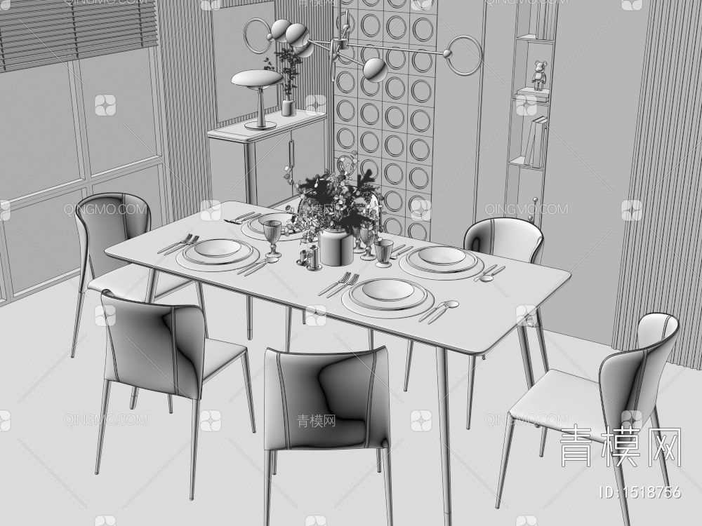 条形餐桌椅3D模型下载【ID:1518756】