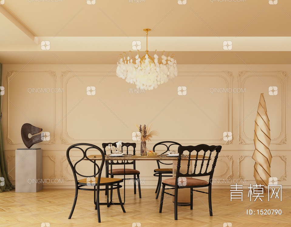 餐厅 餐桌椅组合3D模型下载【ID:1520790】