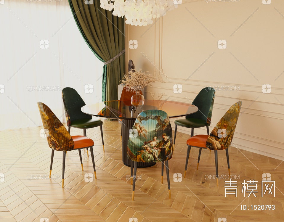 餐厅 餐桌椅组合3D模型下载【ID:1520793】