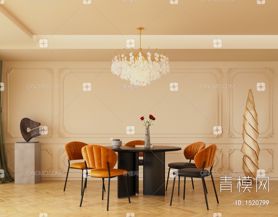 餐厅 餐桌椅组合3D模型下载【ID:1520799】