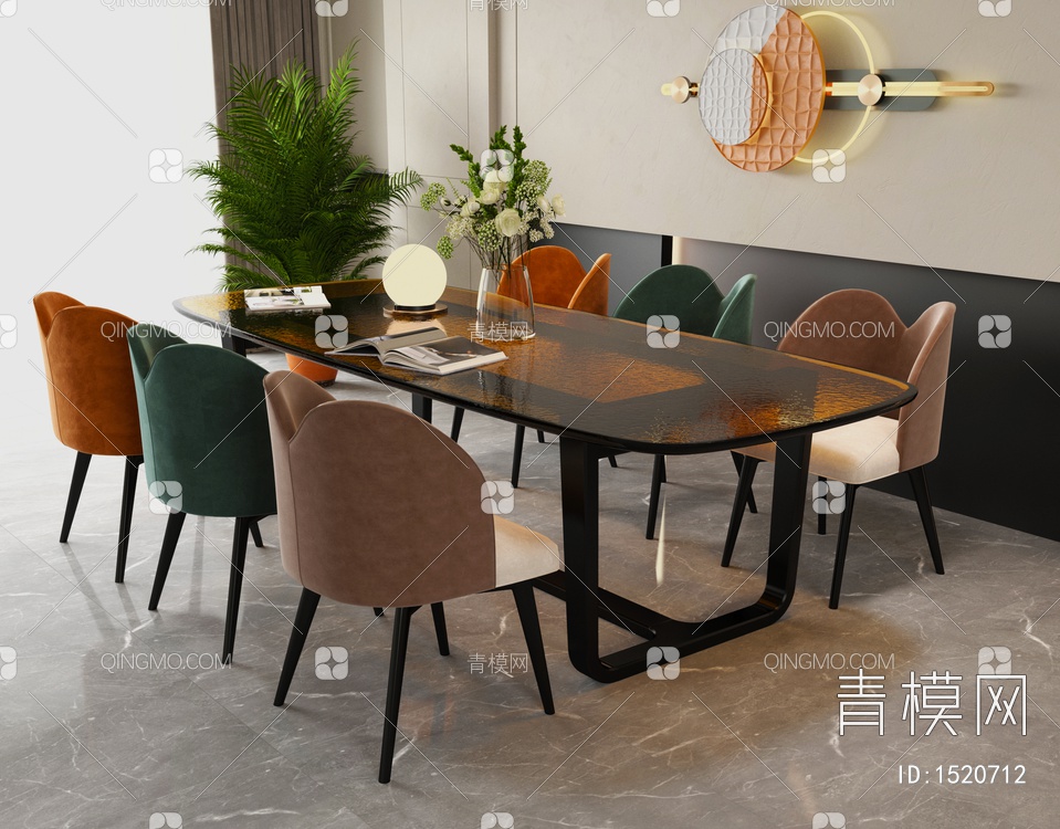 餐厅 餐桌椅组合3D模型下载【ID:1520712】
