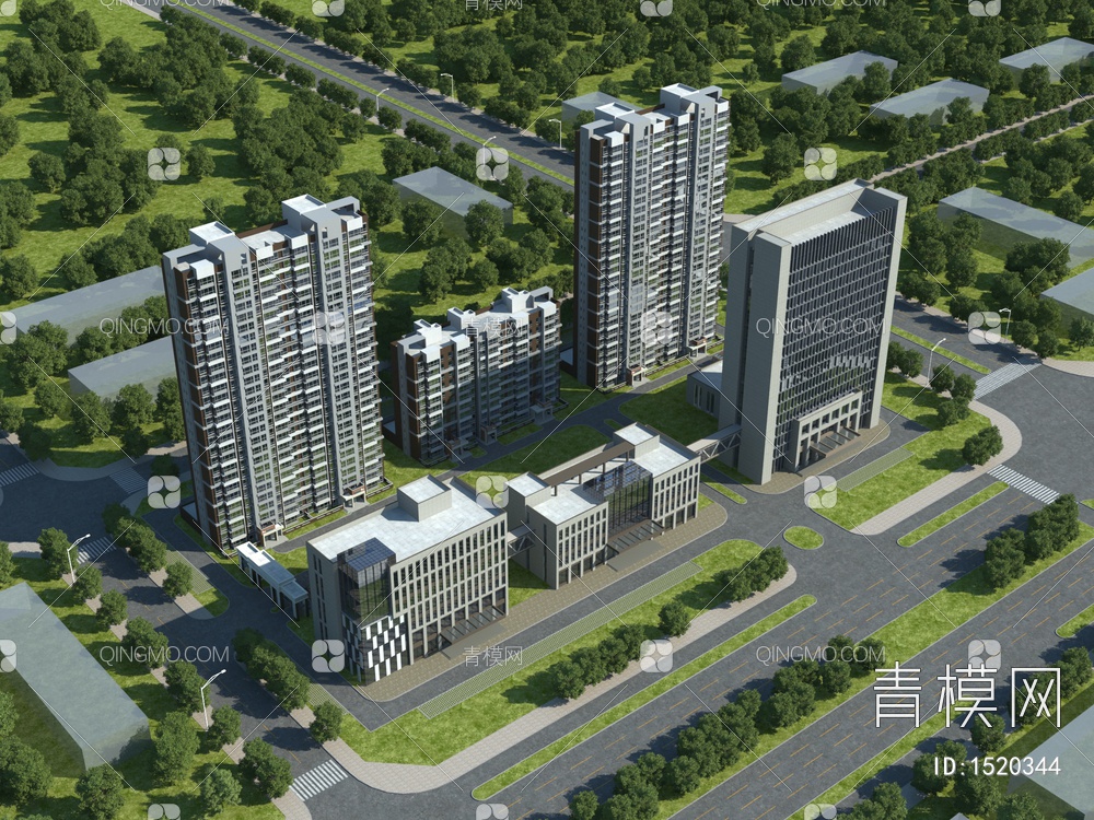 多层高层公共建筑3D模型下载【ID:1520344】