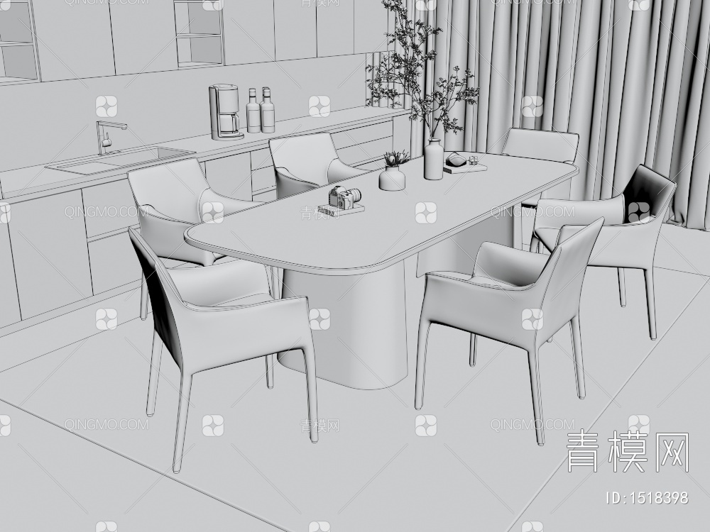 餐桌椅组合 餐厅 单椅 酒柜 地毯3D模型下载【ID:1518398】