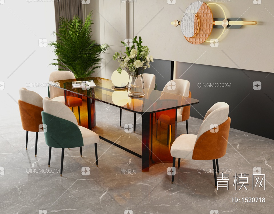 餐厅 餐桌椅组合3D模型下载【ID:1520718】