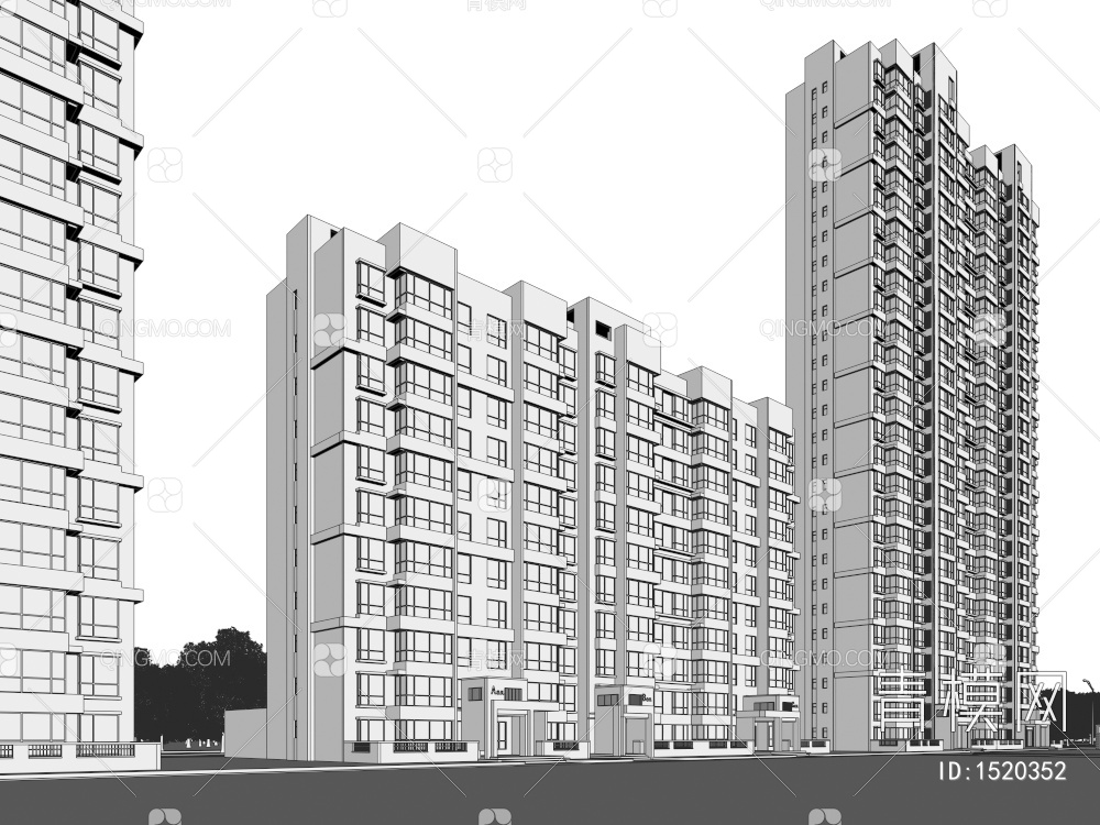 多层高层住宅建筑3D模型下载【ID:1520352】