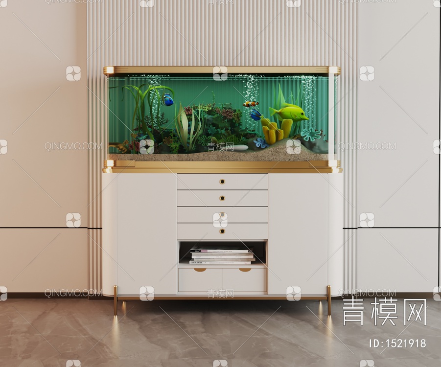 玻璃鱼缸，水族箱，展示柜，边柜3D模型下载【ID:1521918】