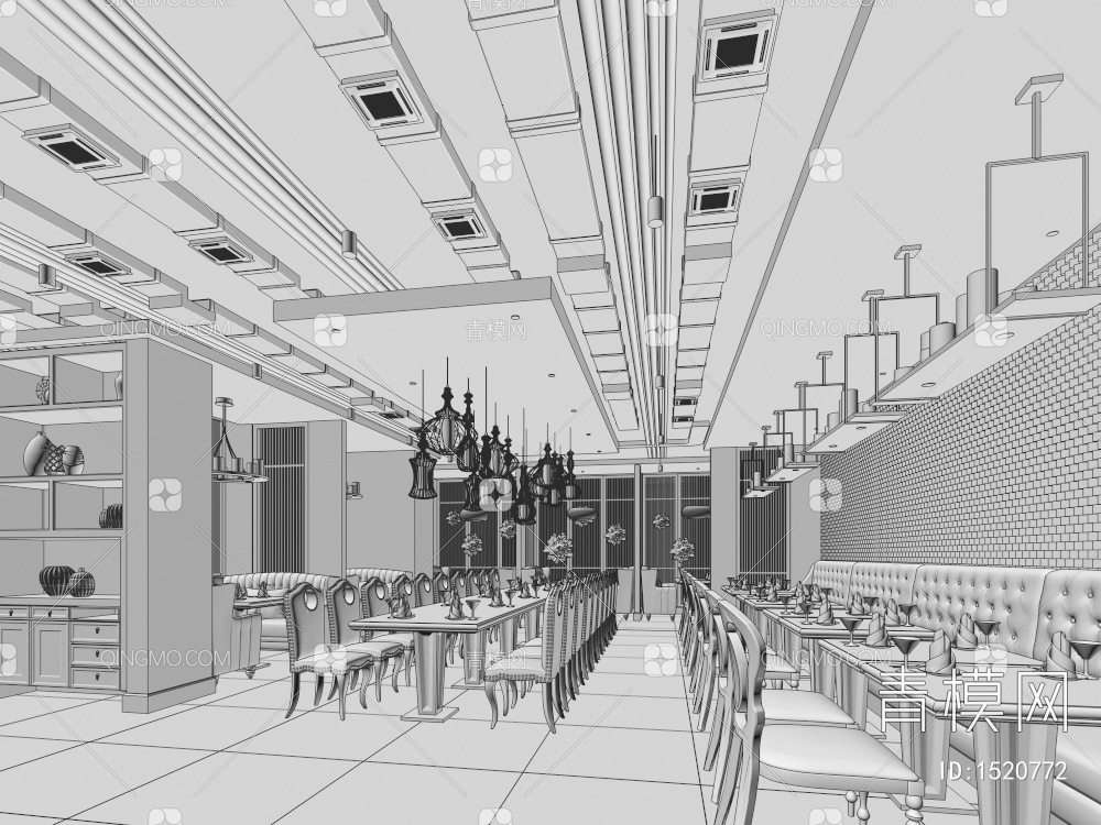 餐厅 散座区3D模型下载【ID:1520772】