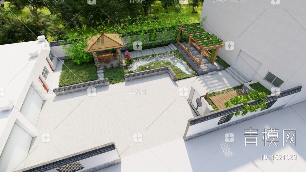 屋顶花园SU模型下载【ID:1521333】