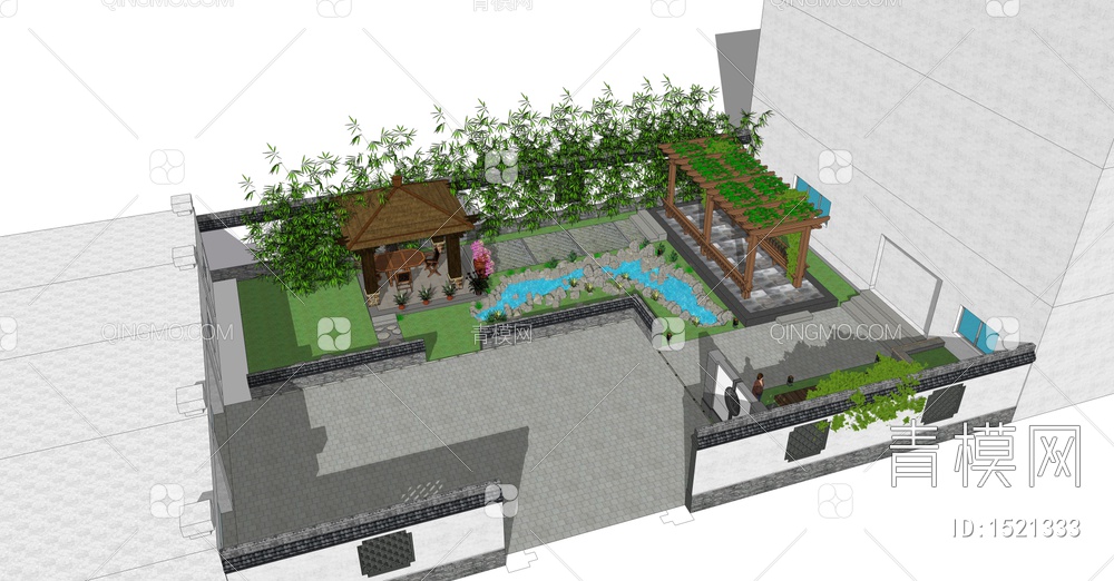屋顶花园SU模型下载【ID:1521333】