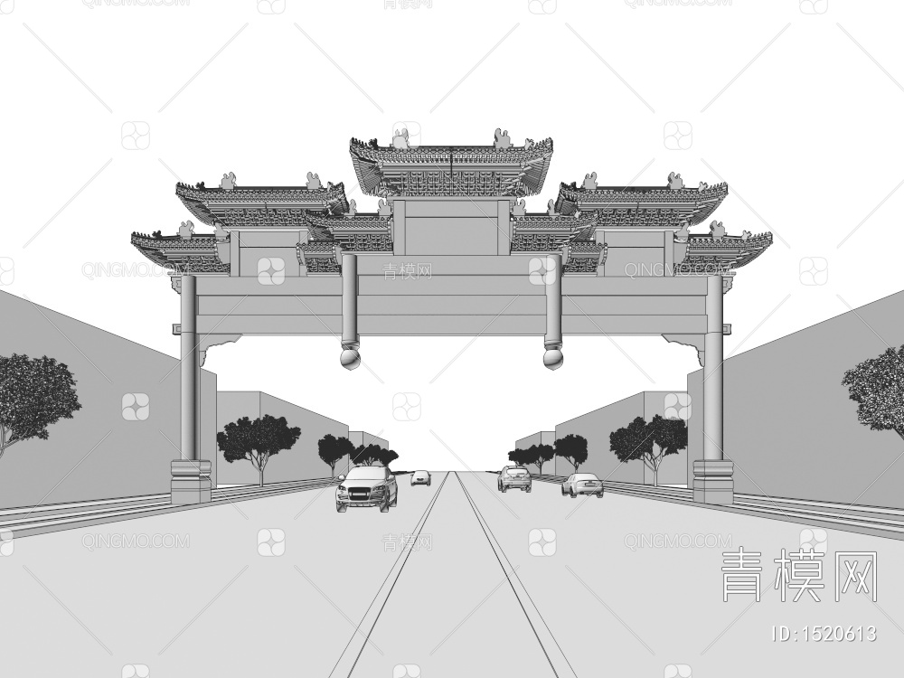 仿古大门牌楼3D模型下载【ID:1520613】