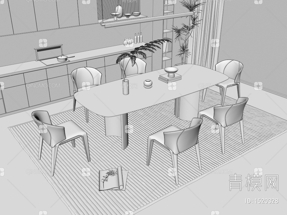 餐桌椅组合3D模型下载【ID:1520328】