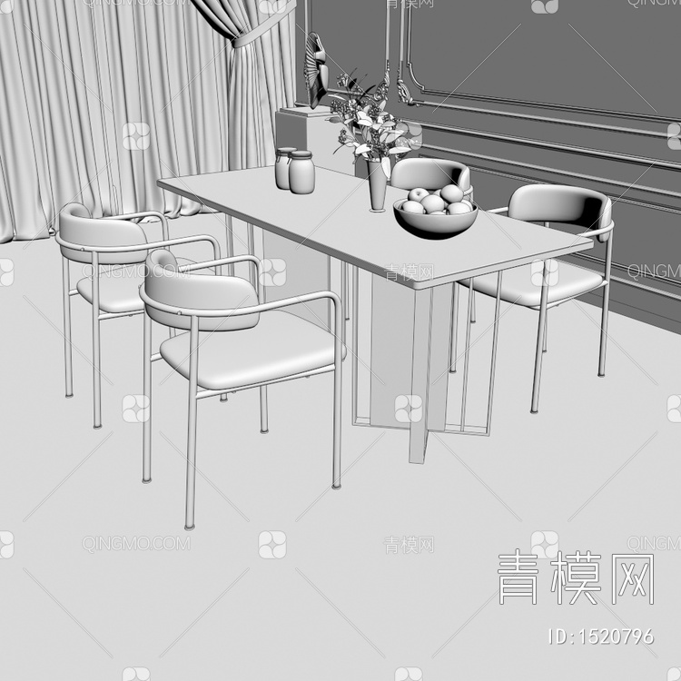 餐厅 餐桌椅组合3D模型下载【ID:1520796】