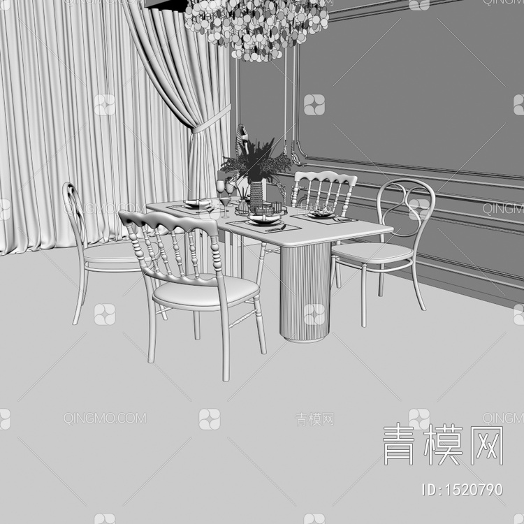 餐厅 餐桌椅组合3D模型下载【ID:1520790】