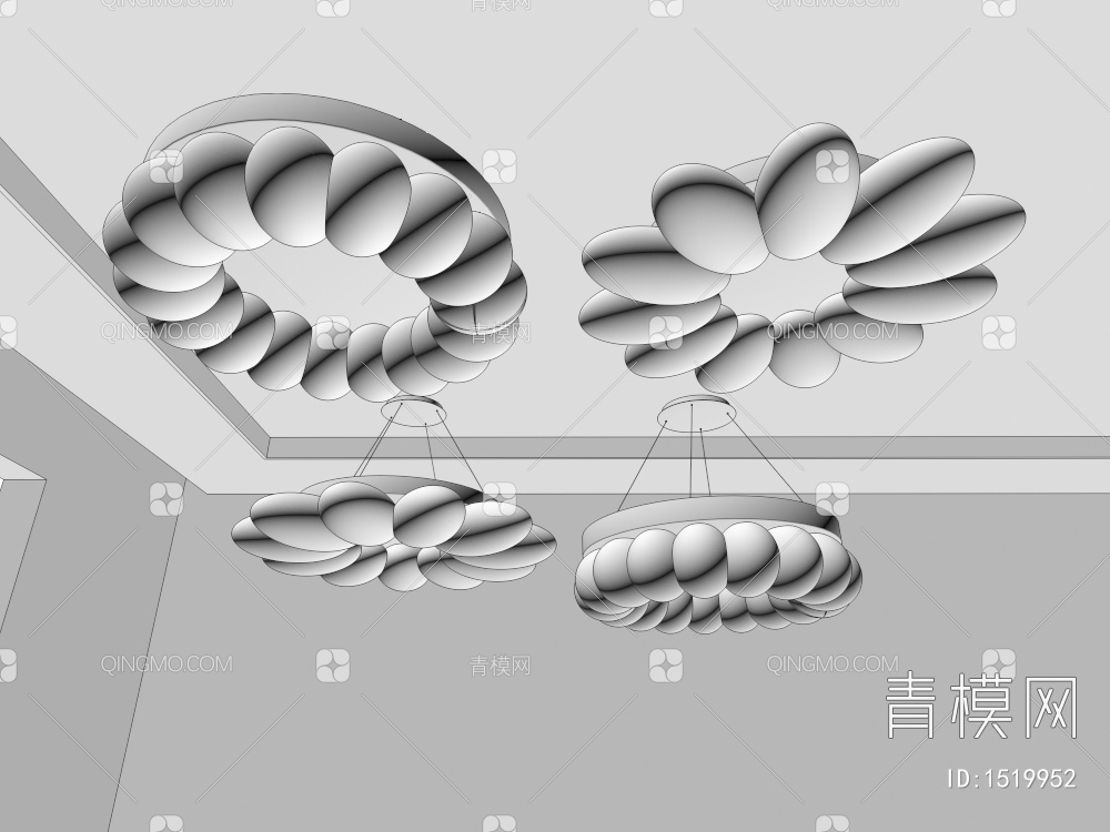 奶油风吸顶灯 吊灯 客厅灯 卧室灯 儿童灯组合3D模型下载【ID:1519952】