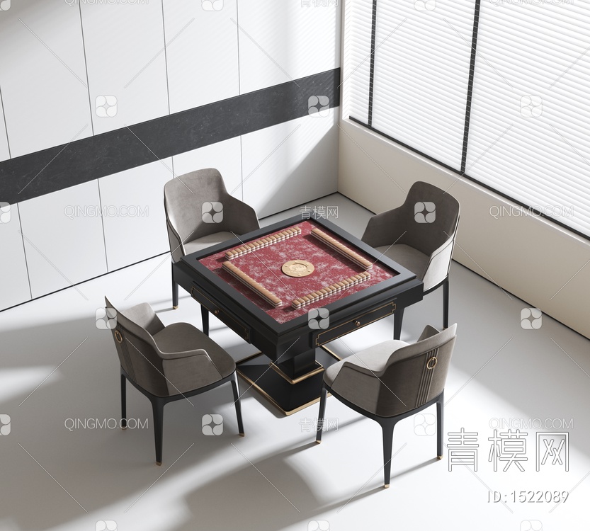 麻将桌椅棋牌桌椅3D模型下载【ID:1522089】