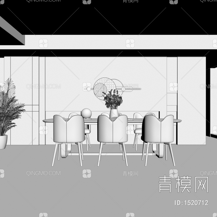 餐厅 餐桌椅组合3D模型下载【ID:1520712】