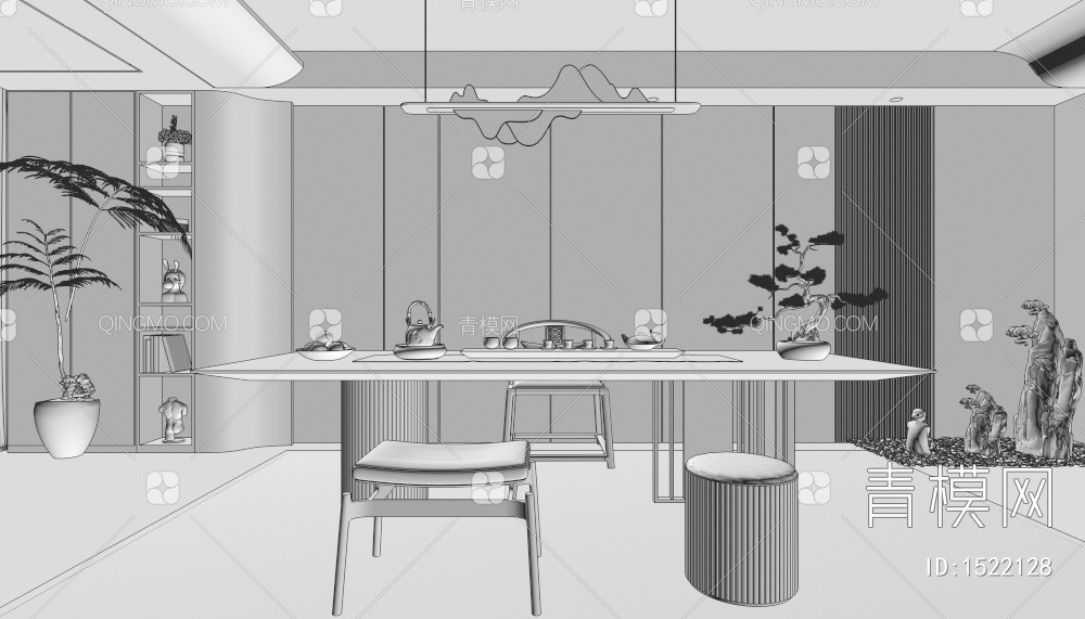 茶室 茶桌组合 茶台组合3D模型下载【ID:1522128】