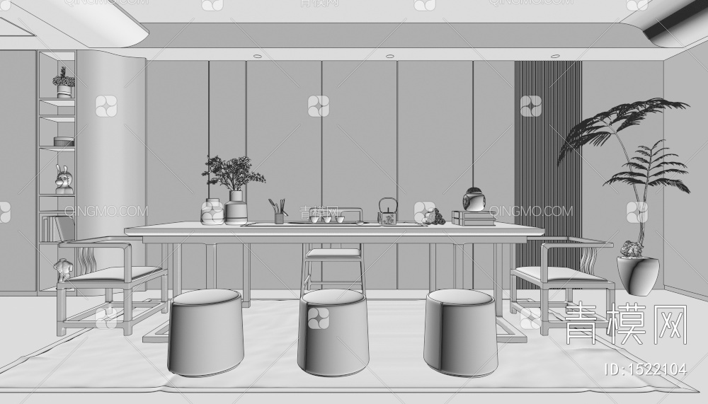 茶室 茶桌组合 茶台组合茶室3D模型下载【ID:1522104】