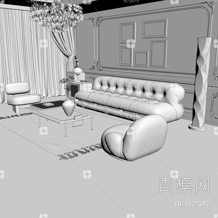 客厅 沙发组合组合3D模型下载【ID:1521393】
