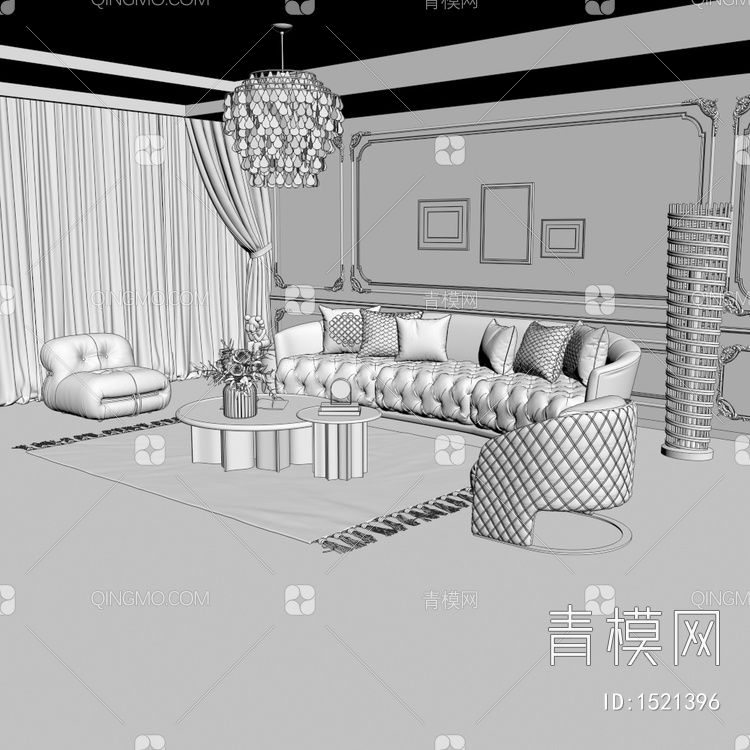 客厅 沙发组合组合3D模型下载【ID:1521396】