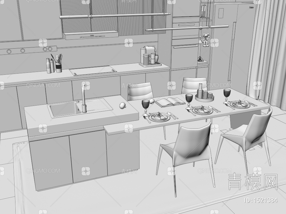 开放式厨房3D模型下载【ID:1521384】