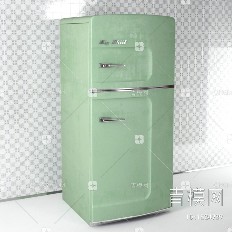 厨房用品淡绿冰箱3D模型下载【ID:1524939】
