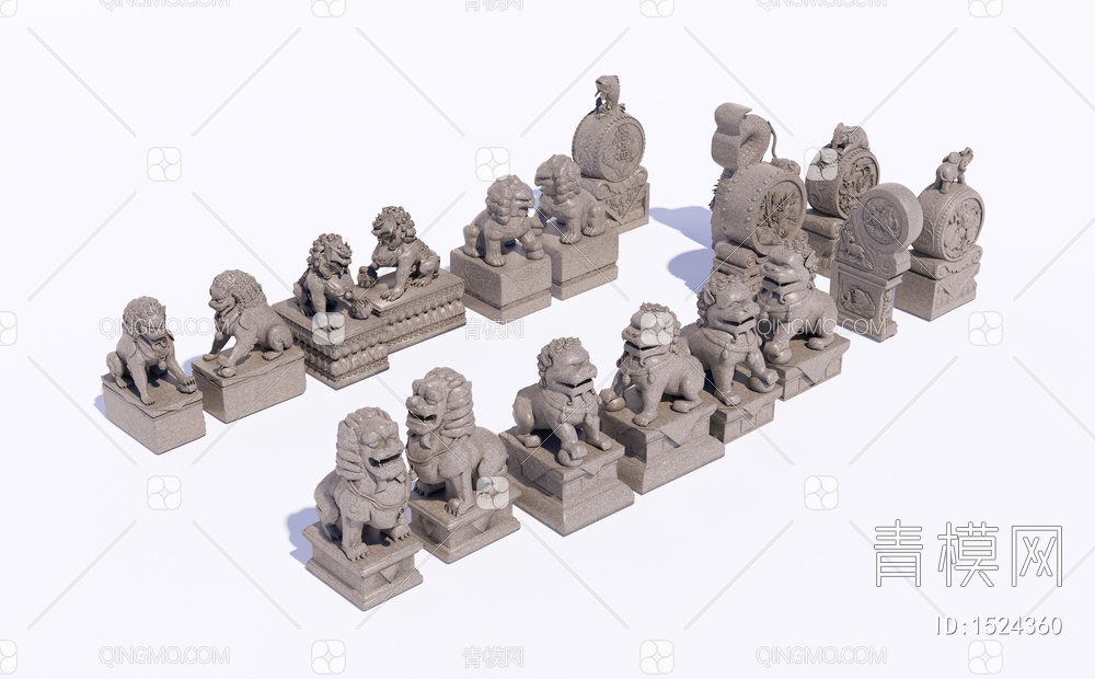 石狮子 石头雕塑 貔貅 狮子雕塑SU模型下载【ID:1524360】