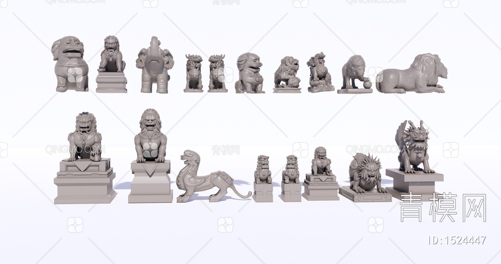 01石狮子 石头雕塑 貔貅 狮子雕塑6SU模型下载【ID:1524447】