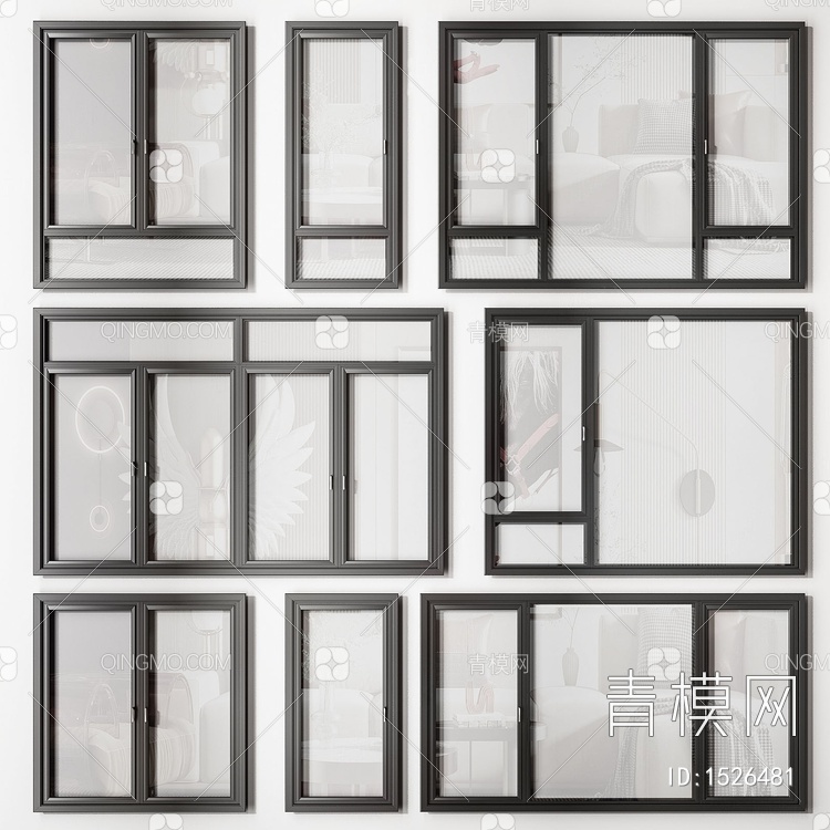 铝框玻璃窗 窗户3D模型下载【ID:1526481】