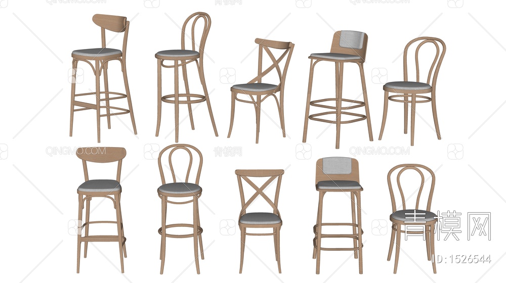 实木椅子 单椅 休闲椅 餐椅 椅子组合SU模型下载【ID:1526544】