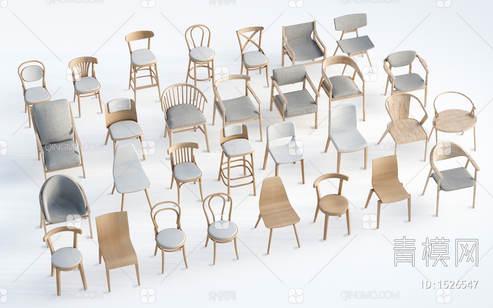 实木椅子 单椅 休闲椅 餐椅 椅子组合SU模型下载【ID:1526547】