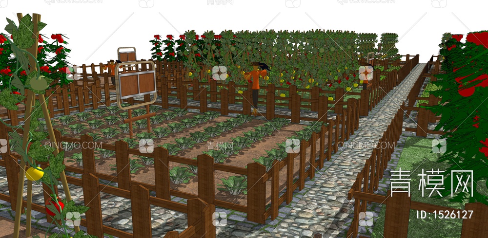 一米菜园 土地菜地共享种植 共享共作农场SU模型下载【ID:1526127】