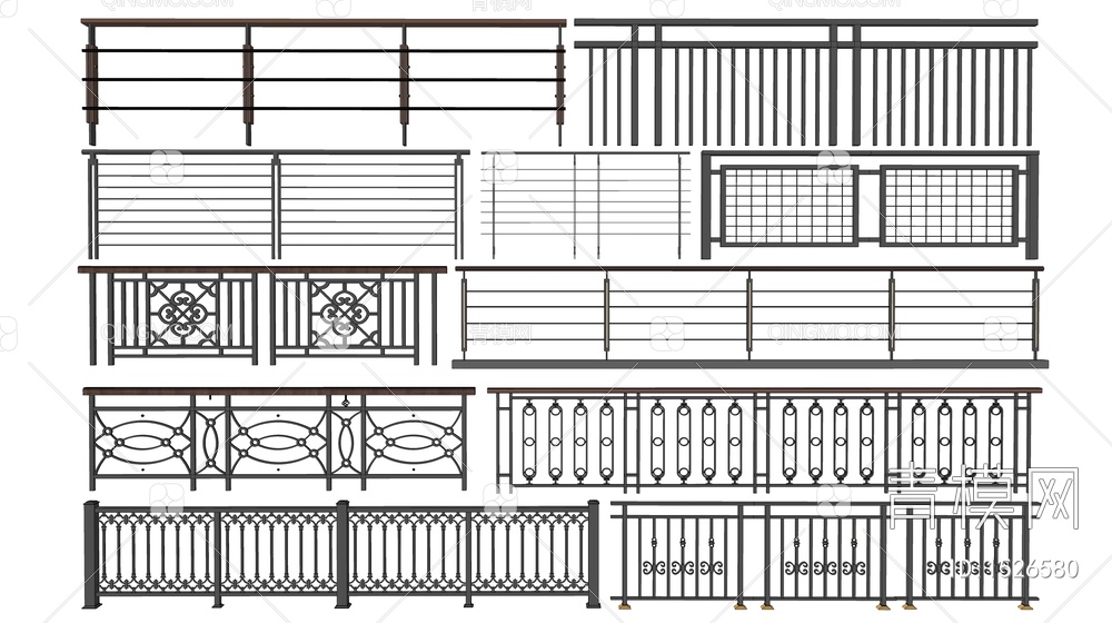 铁艺栏杆 围栏 护栏 扶手 金属栏杆SU模型下载【ID:1526580】