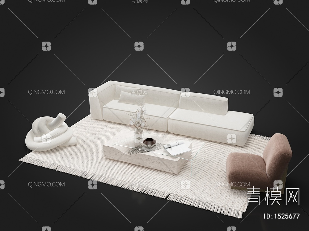 沙发茶几组合3D模型下载【ID:1525677】