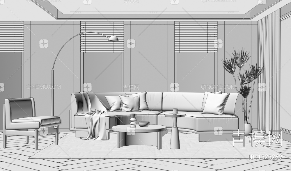 客厅 弧形沙发3D模型下载【ID:1525269】