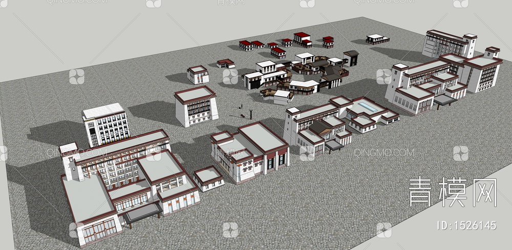 西藏公共建筑 藏区民居民宿 商业街风情街酒店SU模型下载【ID:1526145】