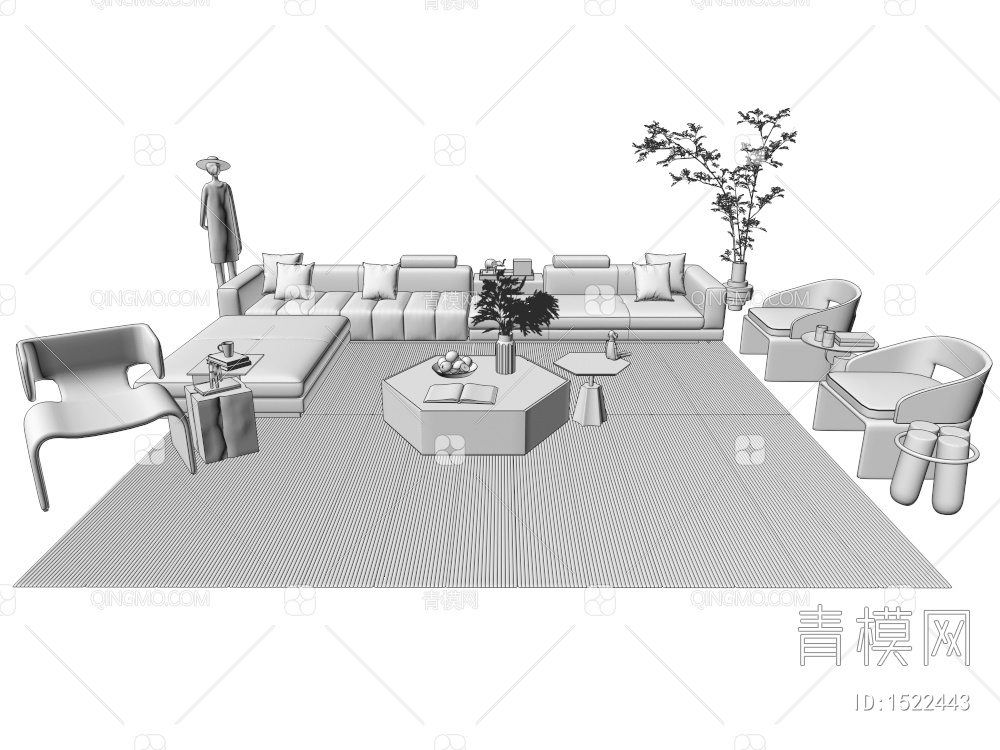 沙发茶几组合3D模型下载【ID:1522443】