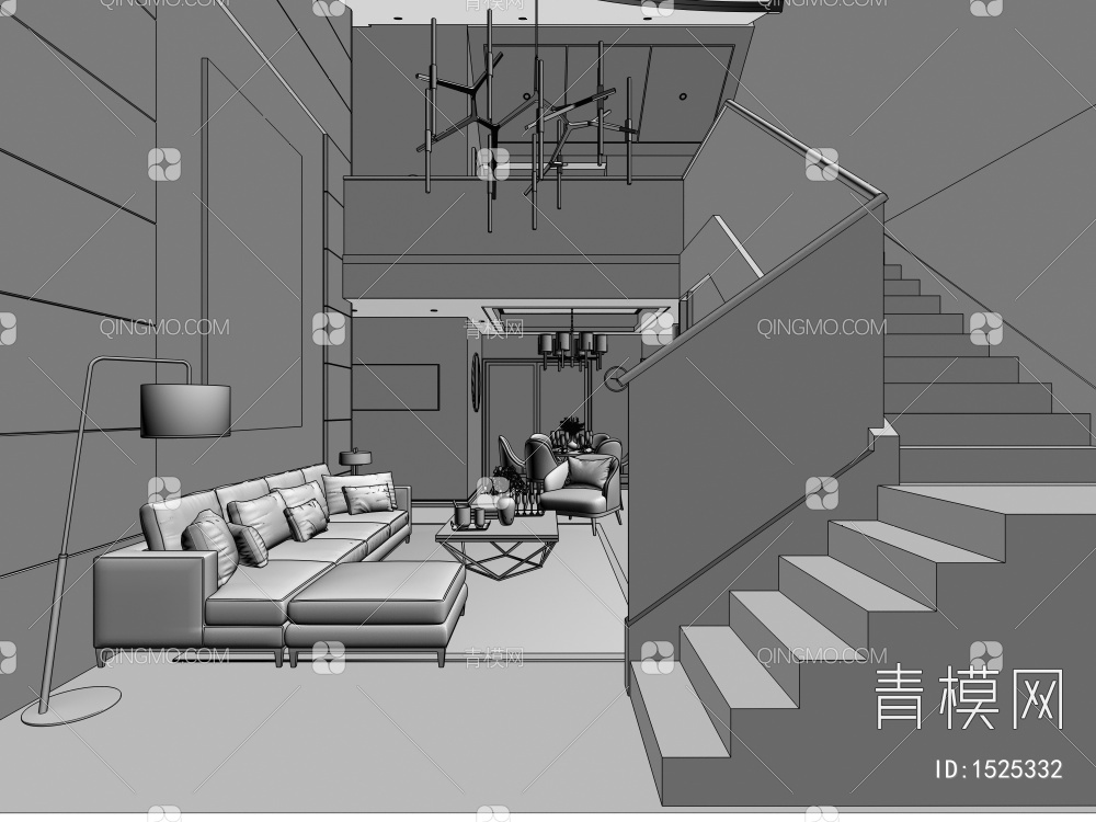 复式楼公寓3D模型下载【ID:1525332】