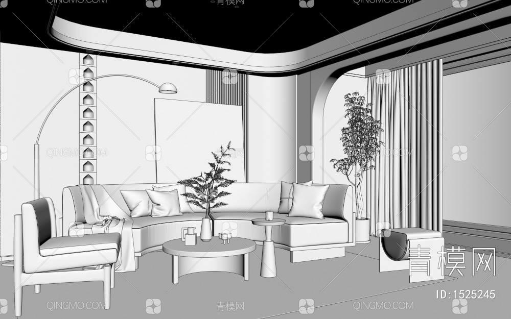 客厅 弧形沙发组合3D模型下载【ID:1525245】