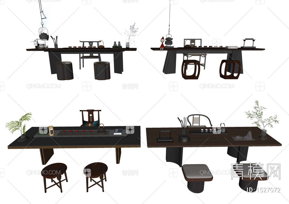 茶桌椅组合SU模型下载【ID:1527072】