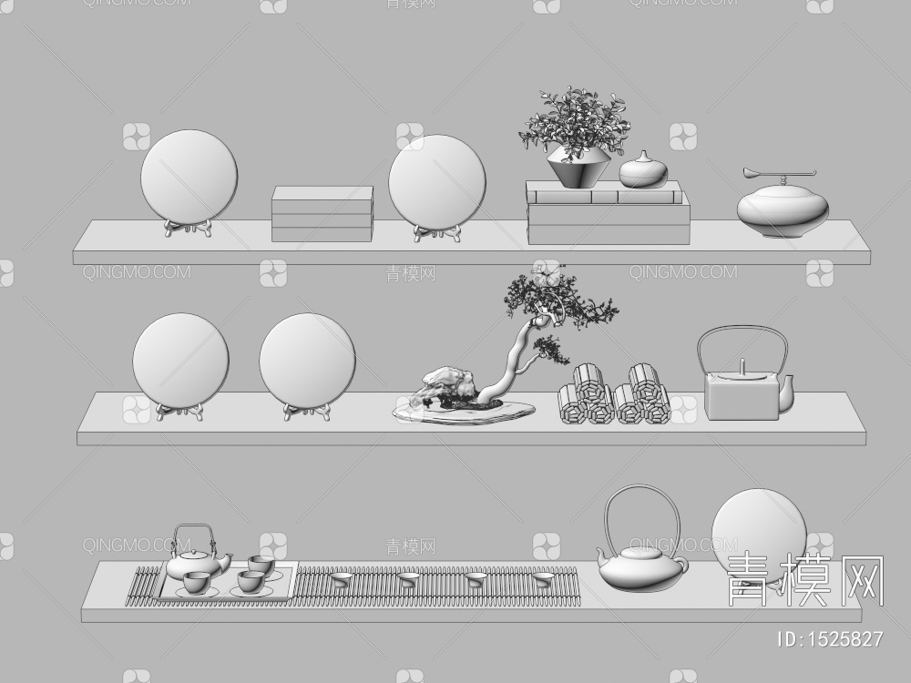 茶具茶壶茶饼摆件3D模型下载【ID:1525827】