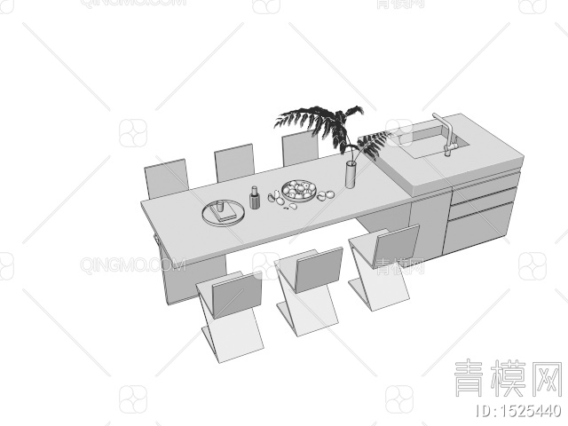 餐桌吧台组合 餐桌椅 吧台 中岛台3D模型下载【ID:1525440】