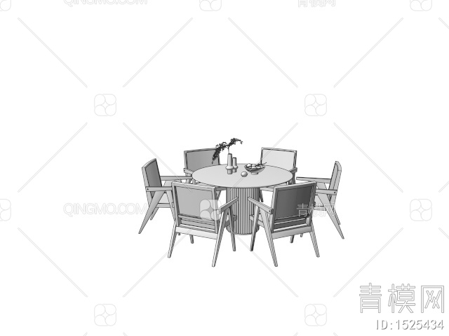 餐桌椅 圆形餐桌 餐椅3D模型下载【ID:1525434】