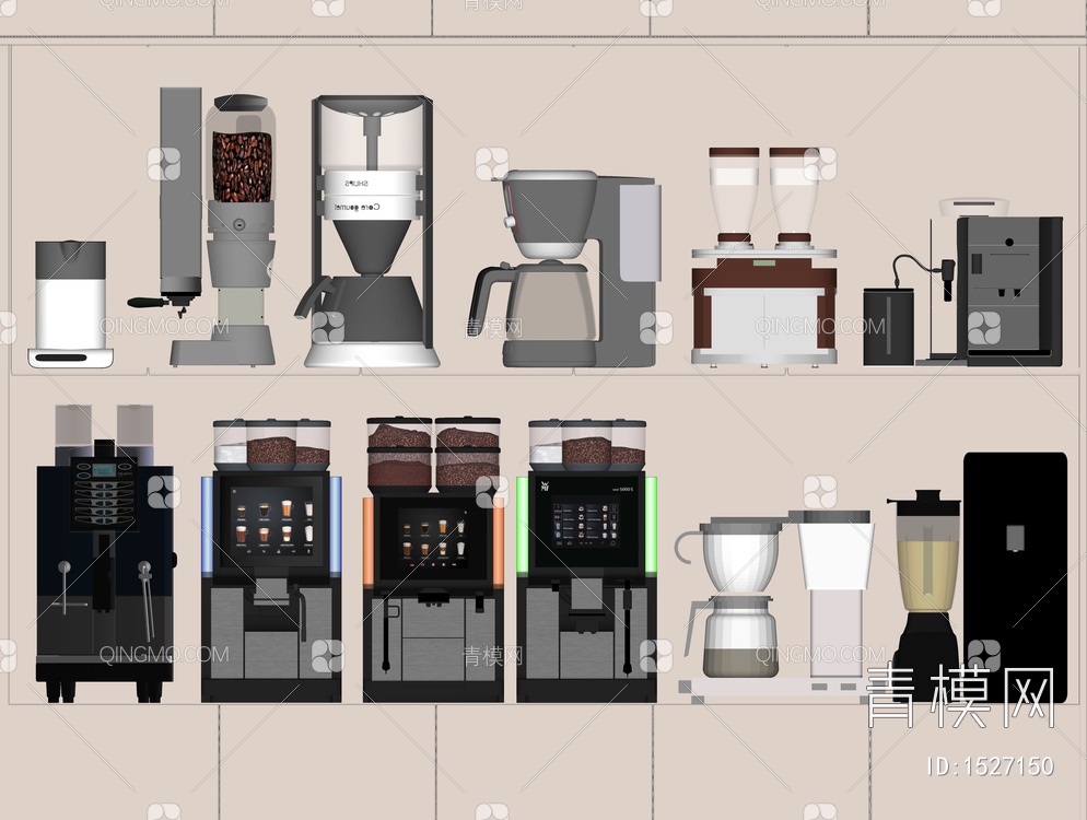 咖啡机 磨豆机 咖啡用品 奶茶点用品 餐饮店用品  热水机SU模型下载【ID:1527150】