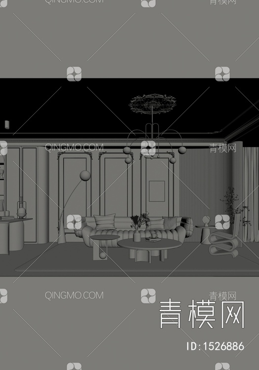 客厅 沙发背景墙3D模型下载【ID:1526886】